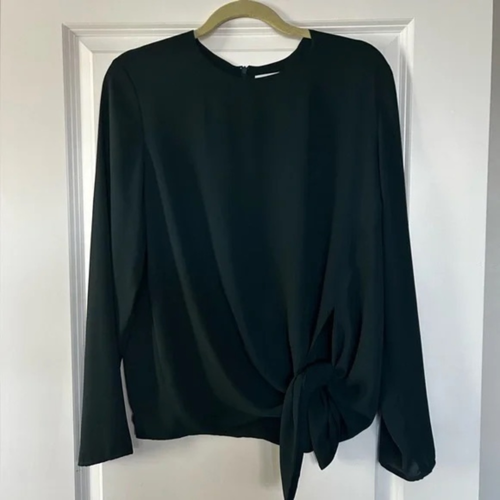 Babaton Black Long-Sleeve Tie-Knot Blouse